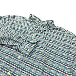 Ralph Lauren Mens 2XLT Plaid Button Down Shirt Blue Green Long Sleeve Tall